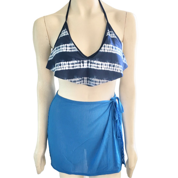 BOBBIE BROOKS Tie Dye Stripe Flounce Front Halter Tie Swim Top SZ L - Picture 11 of 11